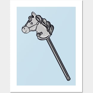 Black And White Horse Stick With Blue Background Posters and Art